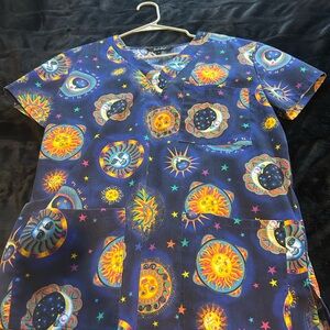Just Love Navy Celestial Print Scrub Top